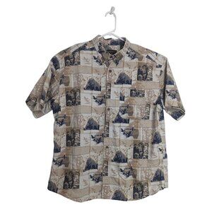 Woolrich Khaki Geese All Over Print Cotton Button Down Shirt Men's Size XL